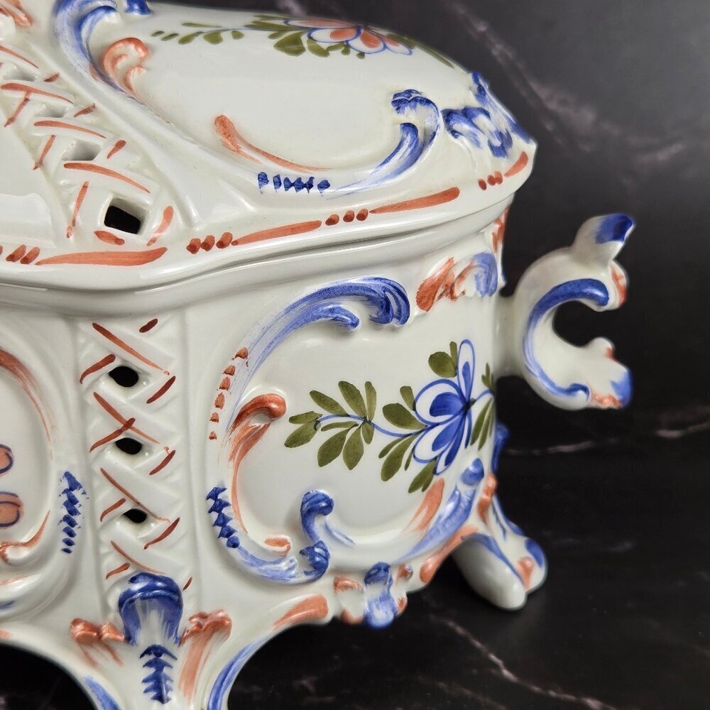 Hand Painted Ceramic Ceramiche Leonardo Italian Lidded Compote Bowl Floral NWT - Picture 4 of 16